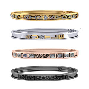 SongYi Custom Gold Buchstabe Kristall Strass Slider Charm Armband Modische Armreif - Product Image 5