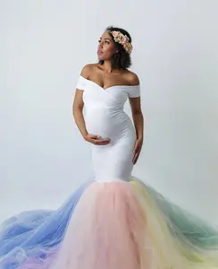 De gros robe de maternité court-Robe de maternité en maille avec dentelle pour femmes, avec manches courtes, design patchwork, tenue de maternité sur toute la longueur, nouveau style, 2020