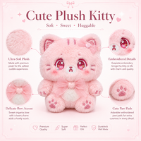 Juguete de Peluche de Gato Triste Rosa Personalizado Directo de Fábrica, Adorable, Servicios OEM, Impresión de Logotipo y Texto como Regalo Promocional