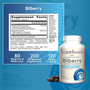 Suplemen antioksidan alami kapsul ekstrak <span class=keywords><strong>Bilberry</strong></span> & Blueberry organik dipanen untuk dewasa dukungan saraf kognitif - Product Image 5