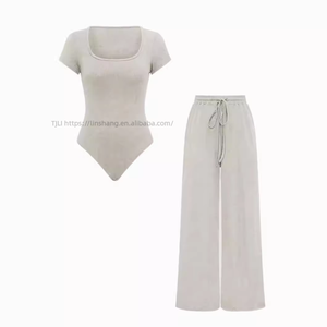 Women's Solid-Color Ribbed Casual Jumpsuit & Pants Casual 2-Piece <b>Set</b> Fashion - Product Image 4