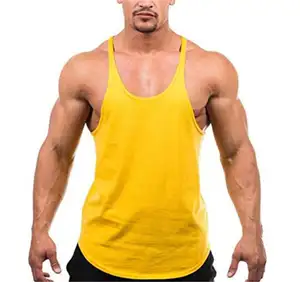 Summer New Arrival Pure Color Cotton Bodybuilding Stringer Gym Tank Tops Men Gym Fitness Vest Tank Top