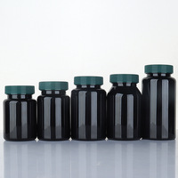 Flacon à pilules en PET noir, bouchon à vis rond, conteneur en plastique pour capsules, emballage pour médicaments