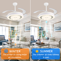 Ventilateur de plafond moderne de 48 pouces avec lumière blanche, 4 pales cachées, économie d'énergie, télécommande, moteur DC, ventilateur de plafond type lustre