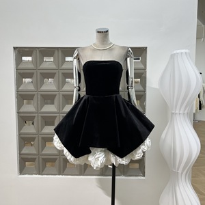 Phụ Nữ Tốt Của Quần Áo Bán Buôn Sexy Nhung Strapless Ba Chiều Hoa Váy Fluffy Váy Đen - Product Image 2