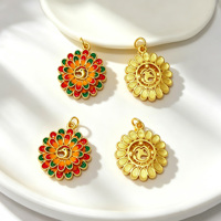 Pendentifs breloques émaillés creux en forme de fleur de paon à queue ouverte, plaqués or 18 carats, ethniques, unisexes, pour la création de colliers, vente en gros