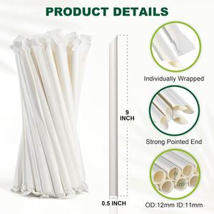Pajitas de papel blancas desechables ecológicas de 9 pulgadas para té de burbujas Boba, envueltas individualmente, con punta ancha de 0.5/12 mm - Product Image 2