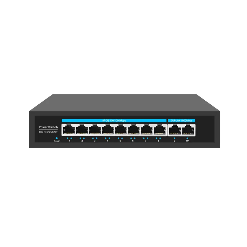 8 + 2 cổng Gigabit PoE nhanh Ethernet mạng thông minh chuyển đổi ưu tú kết nối Hub với 52V cung cấp điện và 120 Wát đầu ra