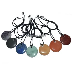 Wholesale Natural Crystals Stone Seven Chakra Disc Pendant Set | Buy Seven Chakra Jewelry - Pendants and Necklace