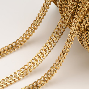 Cadena de Eslabones Planos de Doble Hilera |   Cadena de Acero Inoxidable con Baño de Oro PVD de 18K, Pulida por Ambos Lados, para Fabricación de Joyería y Bolsos DIY - Product Image 3