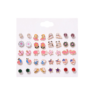 Lot de 20 paires de boucles d'oreilles cœur fleur style coréen, bijoux fantaisie tendance, cadeau en alliage de zinc serti griffe - Product Image 4