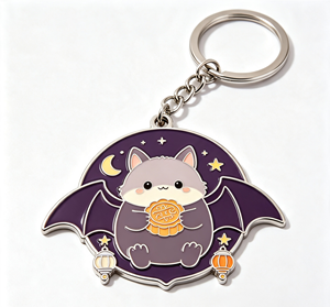 พวงกุญแจโลหะเคลือบลายค้างคาวน่ารัก ของขวัญวันฮาโลวีนสีม่วง - Product Image 3