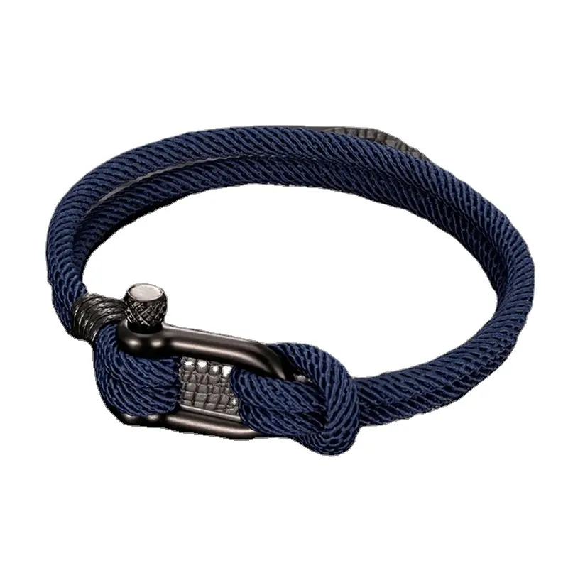 2024 Men U Shape Survival Horseshoe Buckle Titanium Steel Outdoor Camping Rescue Emergency Rope Woven Bracelet For Women Black Sport