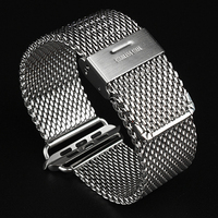 Haute qualité personnalisé hommes femmes acier inoxydable 0.8mm treillis métallique milanais bracelet de montre 38 42 40 44mm pour pomme avec adaptateurs à vis
