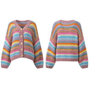 Nouvelle arrivée, veste décontractée <span class=keywords><strong>en</strong></span> tricot faite à la <span class=keywords><strong>main</strong></span>, cardigan <span class=keywords><strong>en</strong></span> crochet à manches longues pour l'hiver, mélange de <span class=keywords><strong>laine</strong></span>, cardigan arc-<span class=keywords><strong>en</strong></span>-ciel pour femmes, <span class=keywords><strong>pull</strong></span> - Product Image 5