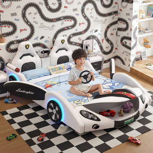 Futuristic <strong>Car</strong> Design Racing Guardrail Kids' <strong>Beds</strong> <strong>Single</strong> Children's <strong>Car</strong> <strong>Bed</strong> Home Furniture Bedroom Furniture for Boy Room LED - Product Image 4