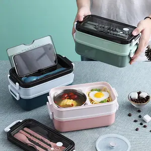 Double Layer Vacuum Adult Eco Friendly Plastic Metal Food Container Tiffin Kids 304 Stainless Steel Bento Lunch Box Set