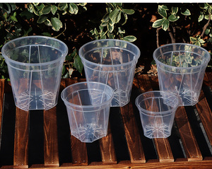Transparent Plastic Garden <b>Pots</b> Planter with Saucer, Plant <b>Pot</b> Nursery Drainage Hole <b>for</b> House Plants, <b>Herb</b>, Flowers - Product Image 2
