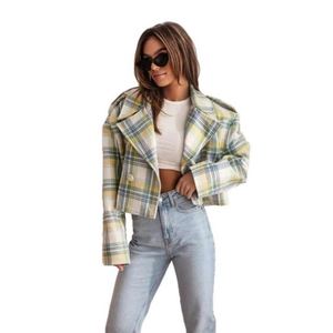Manteau vintage en laine véritable à double face, à carreaux larges, ample et ajusté, blazer fin, vêtements d'extérieur, manteau pour femmes, costumes pour femmes - Product Image 1