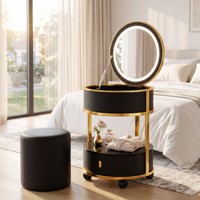 Coiffeuse moderne pour chambre d'hôtel/appartement, en acier inoxydable et pin, avec panneau mélaminé et miroir éclairé LED 3 couleurs
