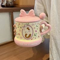 Mug en céramique avec couvercle et cuillère, style girly pour femmes et couples, grande capacité, tasse à café pour le petit-déjeuner, usage quotidien, coffret cadeau pour la Saint-Valentin