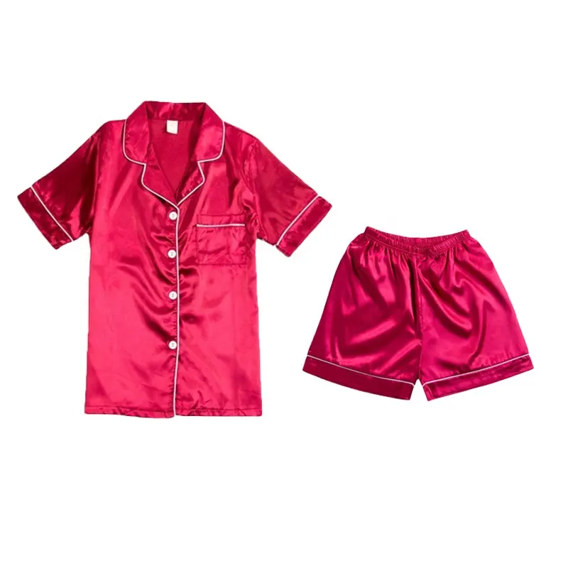 Baju Tidur Sutra Wanita, Piyama Celana Pendek Sutra Kardigan Lengan Pendek Warna Solid 10 Warna Layanan Rumah Set Gaun Malam