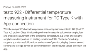เทอร์โมมิเตอร์ดิจิตอลแบบสองช่องสัญญาณ Testo 922 ชนิด K พร้อมแอปพลิเคชัน - Product Image 3