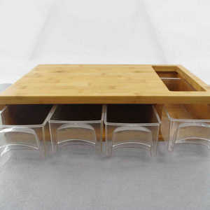 <b>Bamboo</b> Drawer Style Cutting Board With <b>Containers</b> Rectangle Home Kitchen Storage Chopping Block - Product Image 1