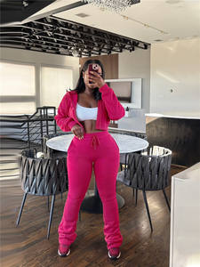 冬秋長袖ジッパークロップトップトラックスーツ女性用カジュアルドローストリングパンツ2ピースセット - Product Image 5