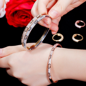 Sparkling Micro Paved Black White Cubic Zircon Rose Gold and <strong>Silver</strong> Plated Copper <strong>Bracelet</strong> <strong>Bangles</strong> for Women Party Dress Jewelry - Product Image 2