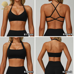 Cnshell quần vợt backless sexy chéo dây 5 mảnh đặt Yoga bùng tim hip trở lại xà cạp quần short phòng tập thể dục tập thể dục mặc thoáng khí - Product Image 2