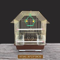 Cage d'élevage pour oiseaux en fer, surface peinte, forme carrée, fermeture à boucle, style moderne, plateau en plastique, emballée en boîte pour intérieur/extérieur