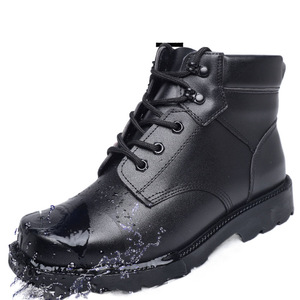 Botas de nieve de invierno para hombre, forradas de lana gruesa, de cuero vacuno, tacón medio, zapatos de exterior, color sólido, con cordones delanteros - Product Image 3