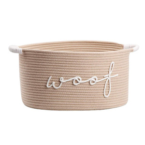 Woven <b>Storage</b> <b>Basket</b> Round Cotton Toy Organizer Khaki <b>White</b> Light Gray Standing Type - Product Image 3