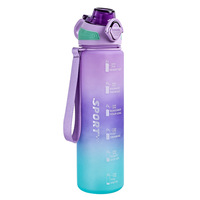 Bouteille d'eau sport personnalisée à dégradé avec marqueur de temps, couvercle à clapet, sangle de transport, pour activités de plein air, voyage et fitness