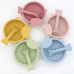 Minimalist Manual Suction Silicone Baby Weaning Tableware Set with Divided Plate Bib Spoon Fork Cup Lid <b>for</b> 6 Months - Product Image 6