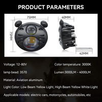 Projecteur LED à double faisceau style Mickey Mouse, éclairage de moto, indice de protection IP67, phare antibrouillard pour scooters électriques, motos, voitures