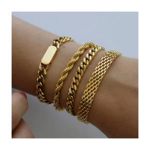 Bijoux étanches vintage <span class=keywords><strong>Bracelet</strong></span> chaîne cubaine en acier inoxydable <span class=keywords><strong>Bracelet</strong></span> en <span class=keywords><strong>maille</strong></span> plaqué <span class=keywords><strong>or</strong></span> 18 carats sans ternissement pour femmes - Product Image 1