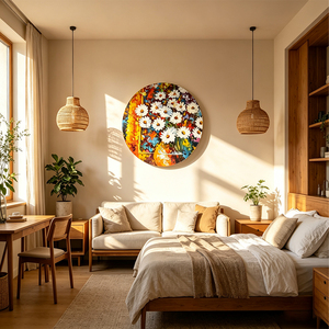 <span class=keywords><strong>Peinture</strong></span> sur toile 100% faite à la main, 25 pouces, paysage floral abstrait peint à la main par un artiste, <span class=keywords><strong>peinture</strong></span> à l'huile ronde pour la décoration de la maison - Product Image 4