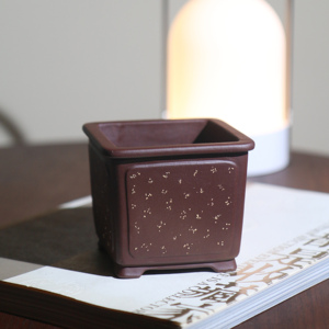 Pot de fleurs carré en argile violette, petite taille, style chinois classique, pour bureau, salon, salle de thé - Product Image 1