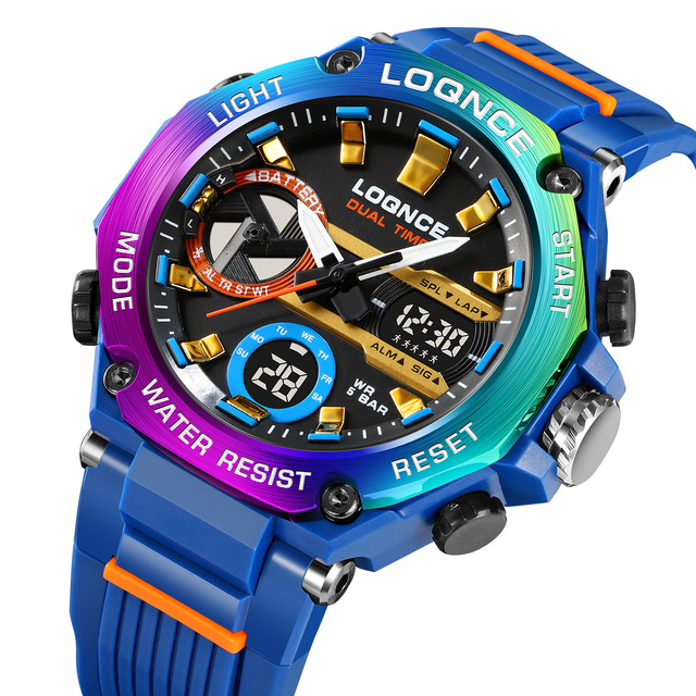 OEM Accept LOQNCE Fashion Dual Display Watches Men Casual Sports Chronograph Quartz Big Dial Wrist Watch Waterproof Relojes