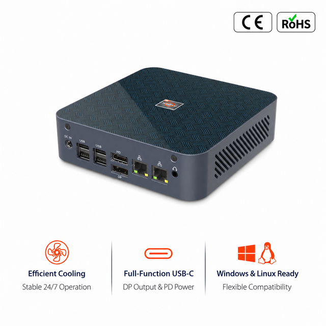 Wholesale S500+ AMD Mini PC FP7-6810U R5-5600H LPDDR5 Windows11 Dual LAN NVMe SSD Gaming PC Triple Display Desktop Computer