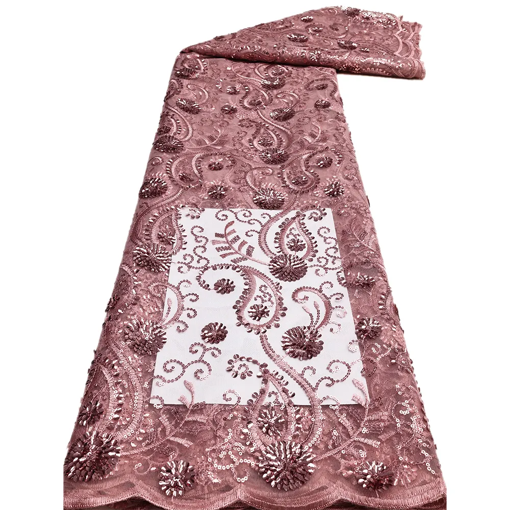 NI.AI Tecido de renda floral com lantejoulas novo design Tecido de renda luxuosa para vestido