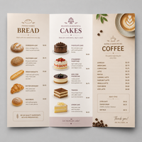 Impressions personnalisées de menus alimentaires sur papier artistique, prospectus pour boulangeries et pâtisseries, menus de magasin pliés en trois