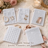 Pochette à maquillage en dentelle avec logo personnalisé, pochette à cosmétiques en dentelle florale de luxe, pochette à bijoux esthétique, trousse de toilette vintage pour femmes, OEM