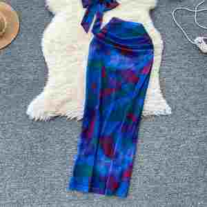 Ensembles décontractés pour femmes : Tunique licou, haut bandeau et jupe taille haute tie-dye – Vêtements américains en gros - Product Image 3