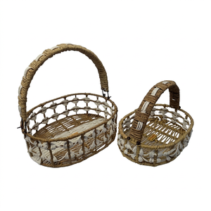 Wholesale Handmade Metal Iron Paper Rope Woven Elegant Eco-Friendly Multifunction Custom Logo Oval Gift <b>Hamper</b> <b>Basket</b> Wedding - Product Image 1