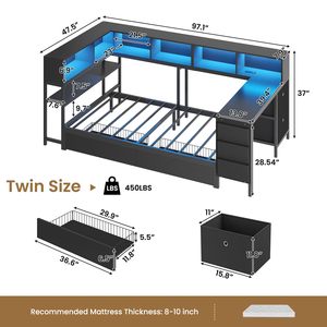 Hiện Đại Màu Đen Đôi Kích Thước Kim Loại Nền Tảng Khung Giường Với Trạm Sạc Và Tủ Sách Lưu Trữ Bàn Cho Nhà Văn Phòng Hoặc Phòng Tắm - Product Image 6