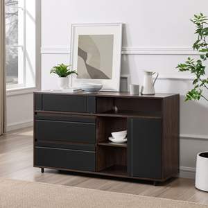 DB Contemporary Detailed-Door <b>Sideboard</b> with Open Storage 鈥?<b>Dark</b> Espresso / Solid Black - Product Image 3