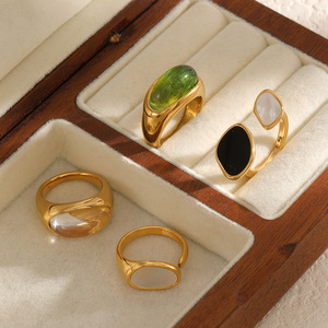 Geometric Resin <b>Titanium</b> Steel <b>Ring</b> Set For Women Elliptical Design Stainless Steel Jewelry Gift Occasion TR4526 - Product Image 1